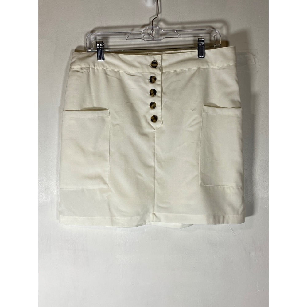 Cream Button Front Mini Skirt‎ Pockets Preppy Coastal Old Money Medium
